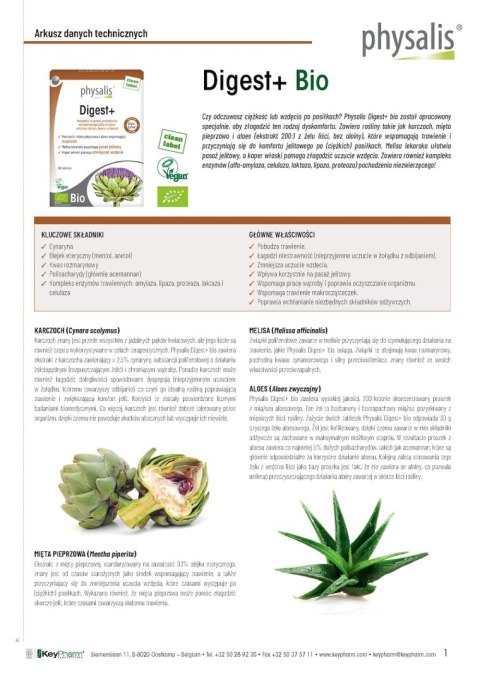 TABLETKI NA WSPARCIE TRAWIENIA (DIGEST+) BIO 30 szt. - PHYSALIS PHYSALIS (olejki eteryczne, suplementy)