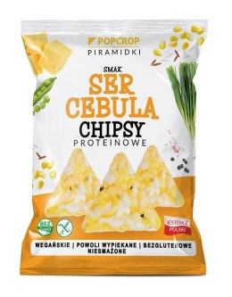 CHRUPKI PIRAMIDKI PROTEINOWE O SMAKU SERA I CEBULI WEGAŃSKIE BEZGLUTENOWE 60 g - POPCROP POPCROP (niebieska kukurydza, chrupki proteinowe)