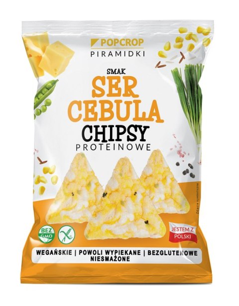 CHRUPKI PIRAMIDKI PROTEINOWE O SMAKU SERA I CEBULI WEGAŃSKIE BEZGLUTENOWE 60 g - POPCROP POPCROP (niebieska kukurydza, chrupki proteinowe)