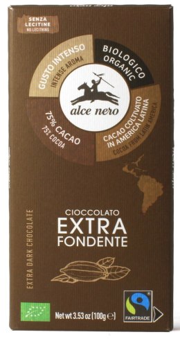 CZEKOLADA GORZKA 75 % FAIR TRADE BEZGLUTENOWA BIO 100 g - ALCE NERO ALCE NERO (włoskie produkty)