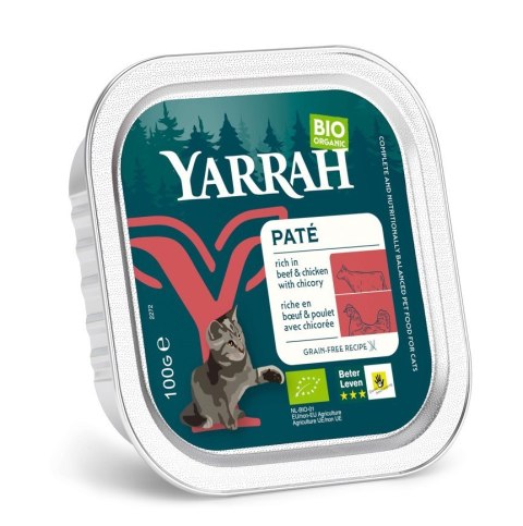 (DLA KOTA) PASZTET Z WOŁOWINY I KURCZAKA Z CYKORIĄ BIO 100 g - YARRAH YARRAH (karma dla kotów i psów)