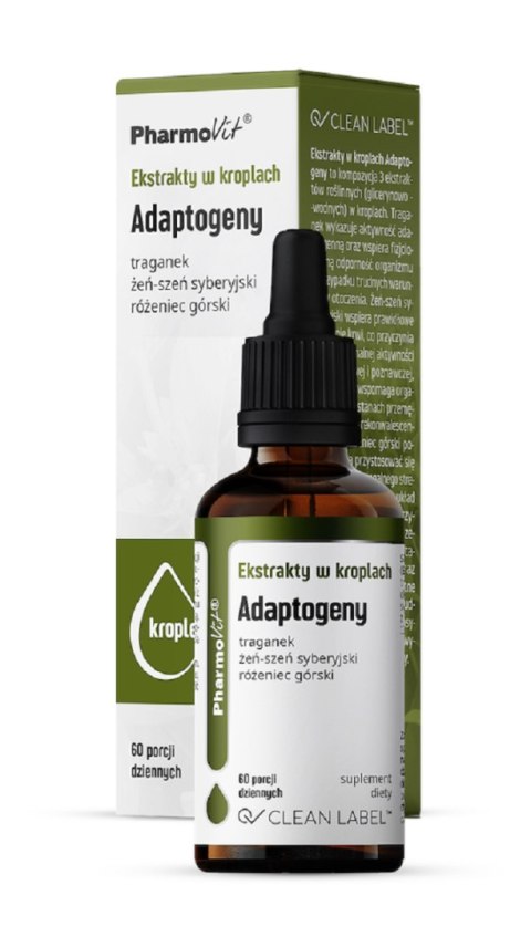 EKSTRAKTY W KROPLACH ADAPTOGENY BEZGLUTENOWE 30 ml - PHARMOVIT (CLEAN LABEL) PHARMOVIT (suplementy diety)