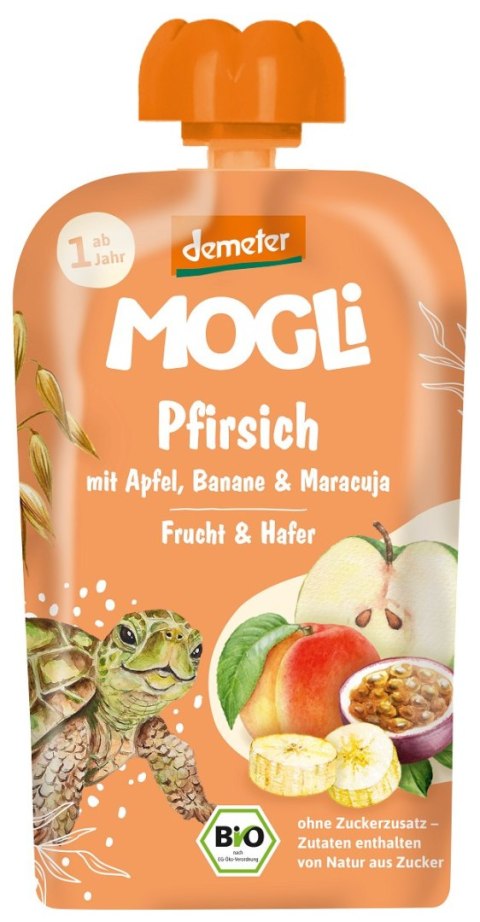 MUS JABŁKO - BRZOSKWINIA - BANAN - MARAKUJA - OWIES BEZ DODATKU CUKRÓW OD 1 ROKU DEMETER BIO 100 g - MOGLI MOGLI (musy owocowe, przekąski)