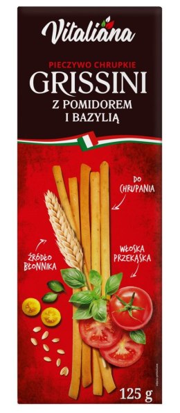 PALUSZKI GRISSINI Z POMIDORAMI I BAZYLIĄ 125 g - VITALIANA VITALIANA (włoskie produkty)