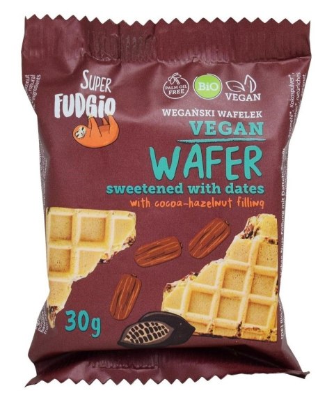 WAFELEK Z KREMEM KAKAOWO - ORZECHOWYM SŁODZONY DAKTYLAMI BIO 30 g - ME GUSTO (SUPER FUDGIO) ME GUSTO (krówki wegańskie, czekolady, wafelki)