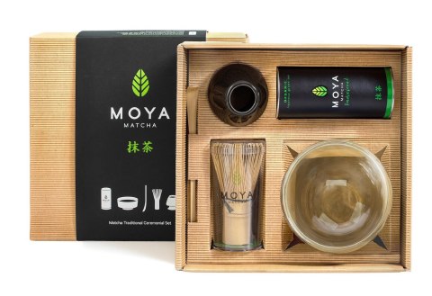 ZESTAW CEREMONIALNY DO MATCHY ZE SZKLANĄ CZARKĄ - MOYA MATCHA MOYA MATCHA (herbaty zielone, matcha)
