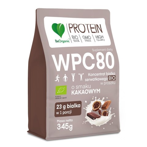 BIAŁKO SERWATKOWE O SMAKU KAKAOWYM (KONCENTRAT WPC 80) BEZ DODATKU CUKRÓW BIO 345 g - BE ORGANIC BE ORGANIC (suplementy diety)