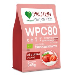 BIAŁKO SERWATKOWE O SMAKU TRUSKAWKOWYM (KONCENTRAT WPC 80) BEZ DODATKU CUKRÓW BIO 345 g - BE ORGANIC BE ORGANIC (suplementy diety)
