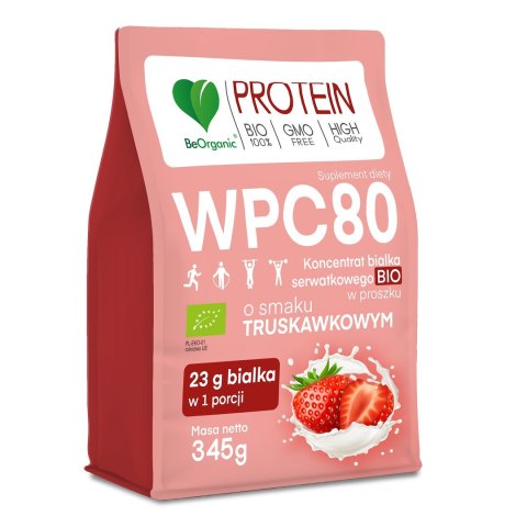 BIAŁKO SERWATKOWE O SMAKU TRUSKAWKOWYM (KONCENTRAT WPC 80) BEZ DODATKU CUKRÓW BIO 345 g - BE ORGANIC BE ORGANIC (suplementy diety)