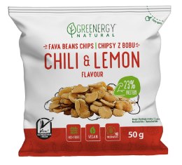 BÓB PRAŻONY O SMAKU CHILI I CYTRYNY 50 g - GREENERGY GREENERGY (chipsy, przekąski)