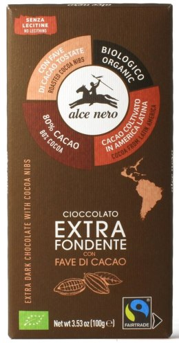 CZEKOLADA GORZKA Z ZIARNAMI KAKAOWCA FAIR TRADE BEZGLUTENOWA BIO 100 g - ALCE NERO ALCE NERO (włoskie produkty)