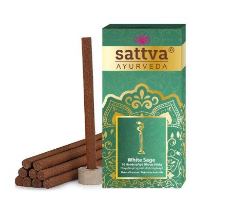 KADZIDEŁKA INDYJSKIE SŁUPKOWE BIAŁA SZAŁWIA (10 szt.) 20 g - SATTVA (AYURVEDA) SATTVA (kosmetyki ajurwedyjskie, kadzidełka)