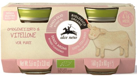MIĘSO CIELĘCINA BEZGLUTENOWE OD 4 MIESIĄCA BIO (2 x 80 g) 160 g - ALCE NERO ALCE NERO (włoskie produkty)