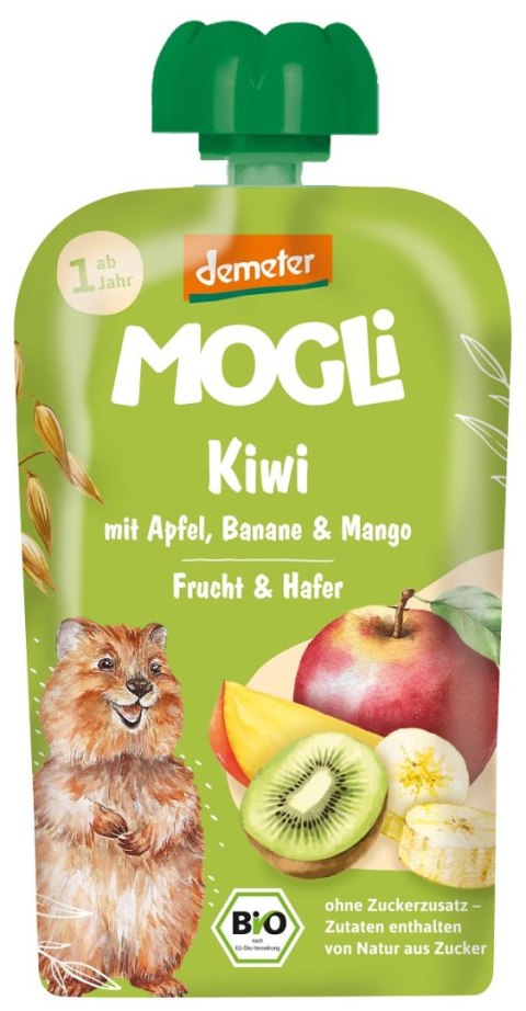 MUS JABŁKO - BANAN - KIWI - MANGO - OWIES BEZ DODATKU CUKRÓW OD 1 ROKU DEMETER BIO 100 g - MOGLI MOGLI (musy owocowe, przekąski)