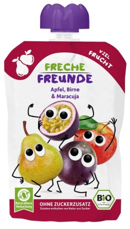 MUS JABŁKO - GRUSZKA - MARAKUJA BEZ DODATKU CUKRÓW BEZGLUTENOWY OD 6 MIESIĄCA BIO 100 g - FRECHE FREUNDE FRECHE FREUNDE (musy owocowe, przekąski)
