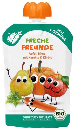 MUS JABŁKO - GRUSZKA - MARCHEW - DYNIA BEZ DODATKU CUKRÓW BEZGLUTENOWY OD 6 MIESIĄCA BIO 100 g - FRECHE FREUNDE FRECHE FREUNDE (musy owocowe, przekąski)