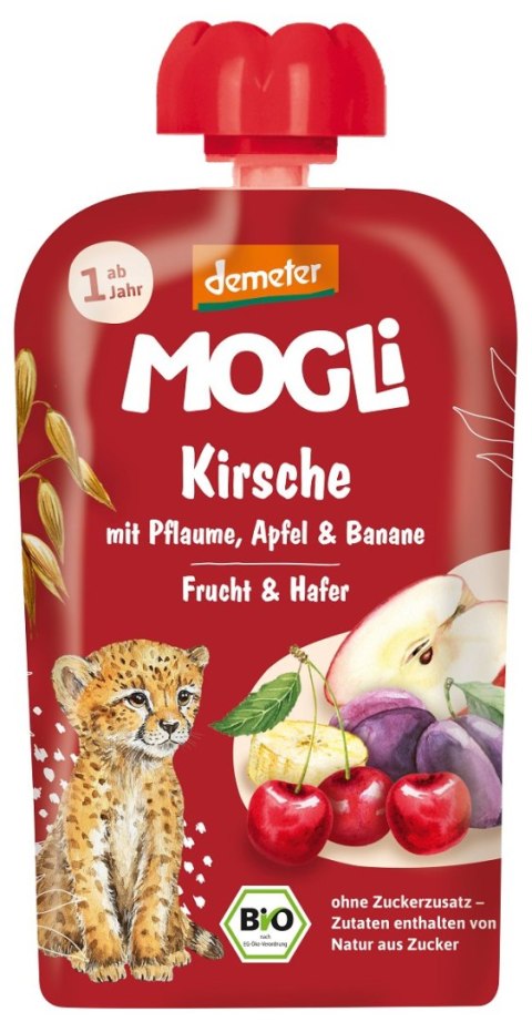 MUS JABŁKO - ŚLIWKA - BANAN - WIŚNIA - OWIES BEZ DODATKU CUKRÓW OD 1 ROKU DEMETER BIO 100 g - MOGLI MOGLI (musy owocowe, przekąski)