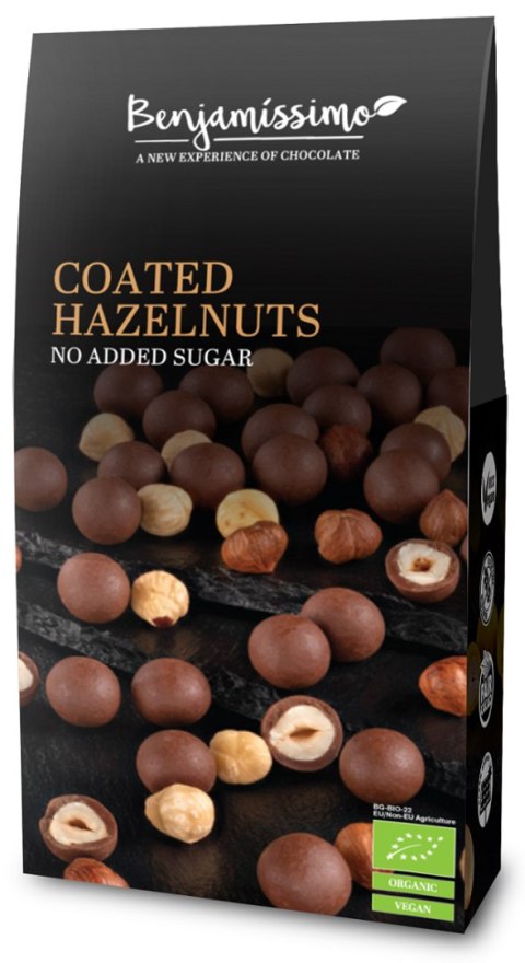 ORZECHY LASKOWE W CZEKOLADZIE PRALINOWEJ BEZ DODATKU CUKRÓW BEZGLUTENOWE BIO 60 g - BENJAMISSIMO BENJAMISSIMO (czekolady, migdały, orzeszki)