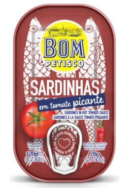 SARDYNKI PORTUGALSKIE W PIKANTNYM SOSIE POMIDOROWYM 120 g (78 g) - BON APPETIT (BOM PETISCO) BON APPETIT - TENORIO (sardynki i tuńczyki)