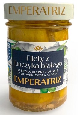 TUŃCZYK BIAŁY FILETY MSC W BIO OLIWIE Z OLIWEK EXTRA VIRGIN 180 g (120 g) (SŁOIK) - EMPERATRIZ EMPERATRIZ (tuńczyki, sardynki, makrele)