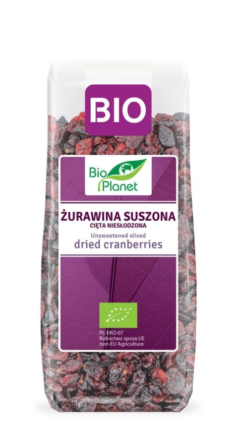 ŻURAWINA SUSZONA CIĘTA NIESŁODZONA BIO 100 g - BIO PLANET BIO PLANET - seria FIOLETOWA (owoce suszone)