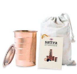 KUBEK MIEDZIANY STRIPED Z POKRYWKĄ 350 ml - SATTVA (AYURVEDA) SATTVA (produkty z Indii)